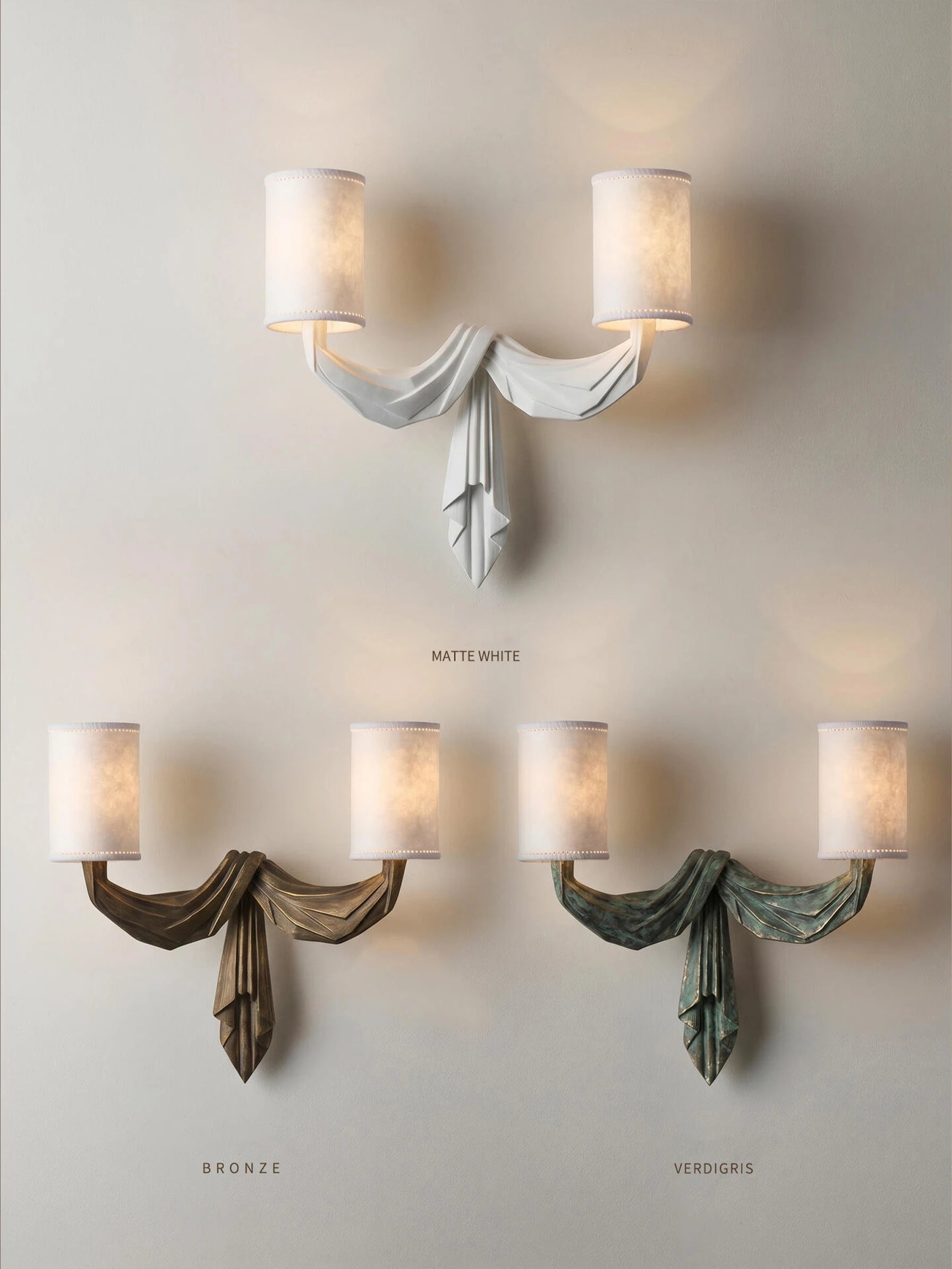 French Pleated Art Double Wall Sconce