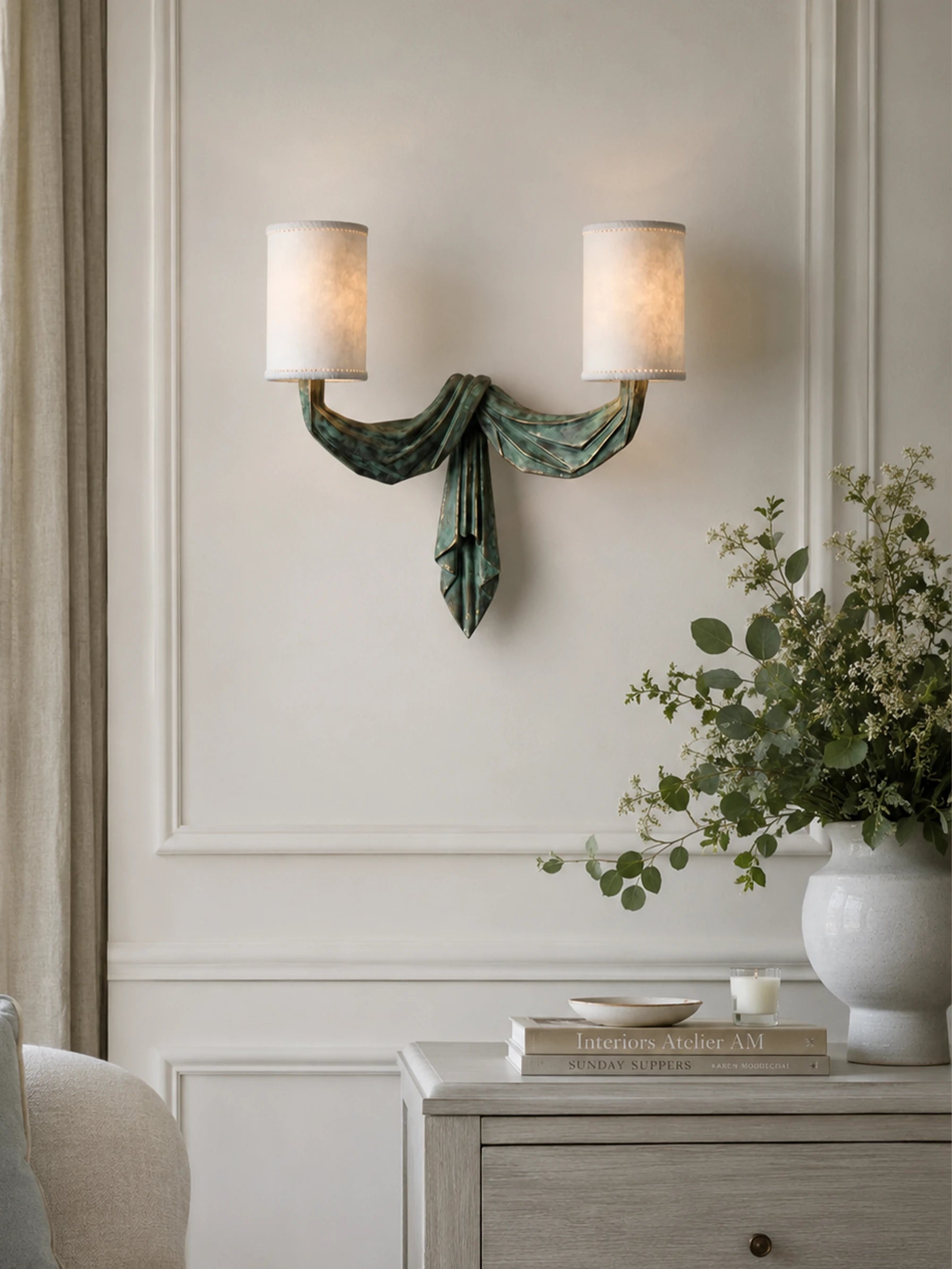 French Pleated Art Double Wall Sconce