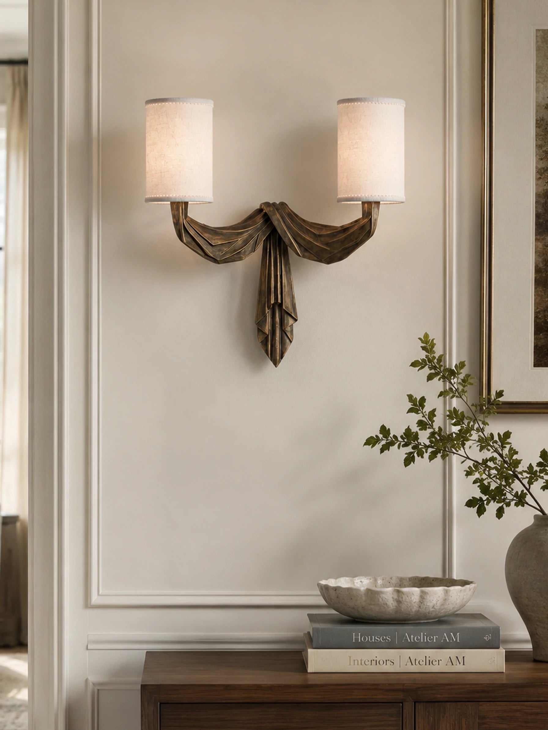 French Pleated Art Double Wall Sconce