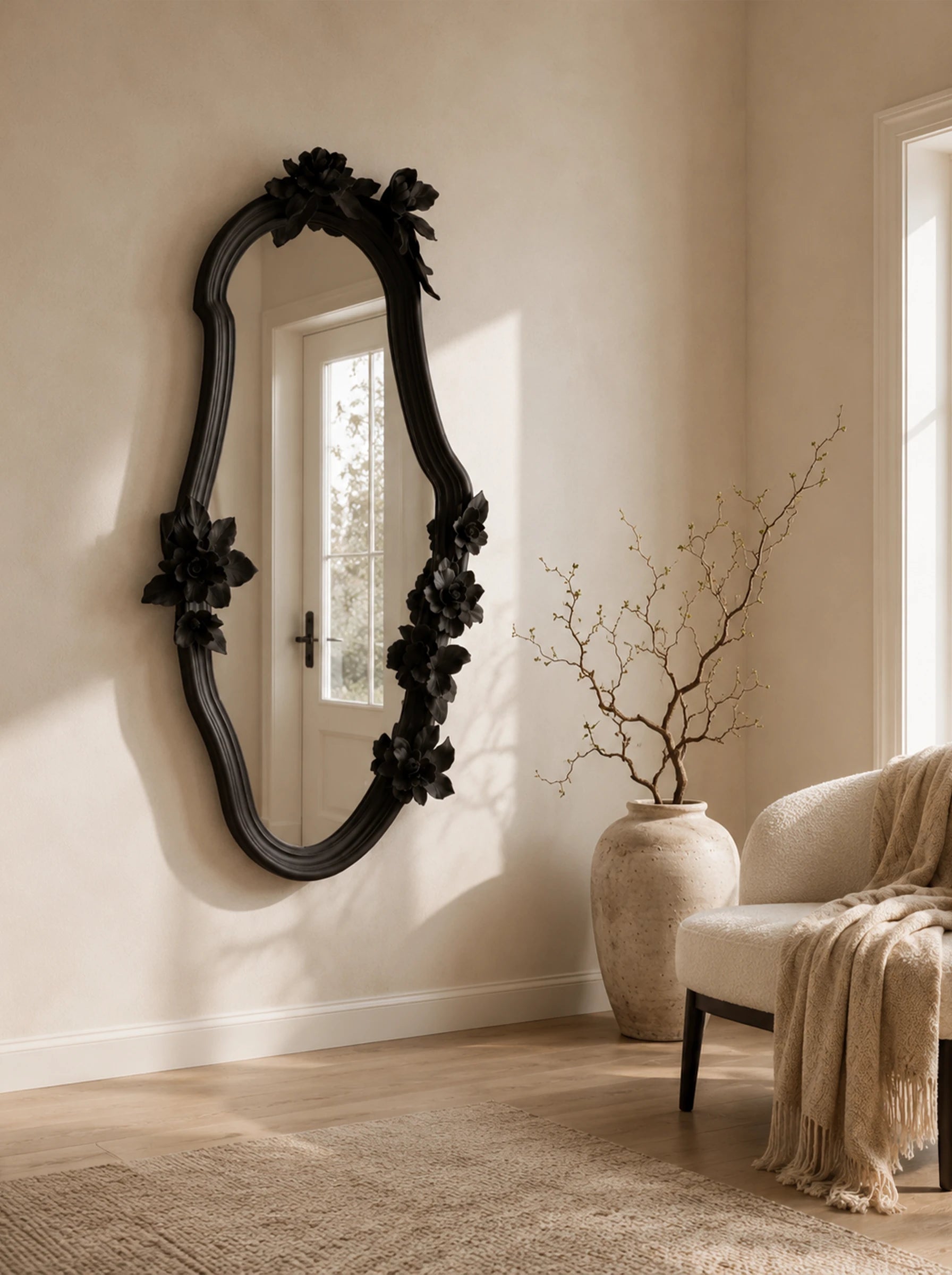 Notias Plaster Floral Wall Mirror